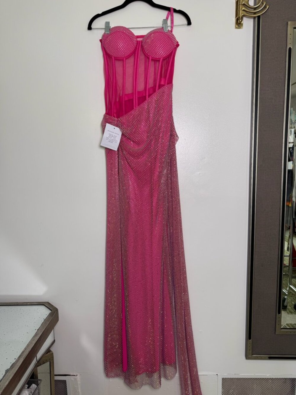 Alamour The Label Sidney Pink Rhinestone Mesh Corset High Slit Gown M NWT